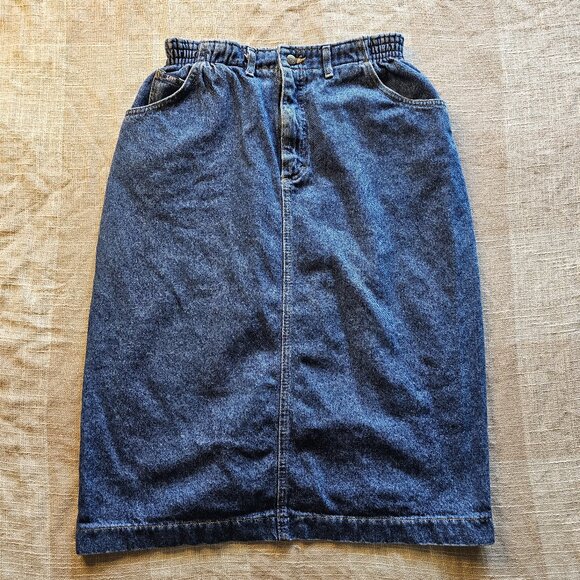 Vintage Casual Coastal Western Cottagecore Preppy Mid Rise Denim Midi Skirt - Picture 3 of 12